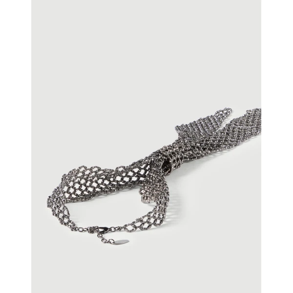 Brunello Cucinelli Sterling Silver tie in Lignite Grey, view 2 | Necklace | Coveti