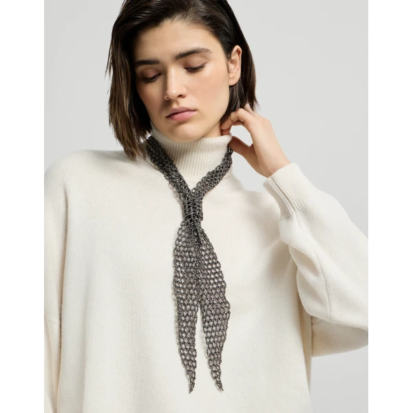 Brunello Cucinelli Sterling Silver tie in Lignite Grey, view 3 | Necklace | Coveti