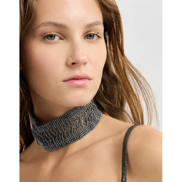 Brunello Cucinelli Sterling Silver wide choker in Silver, view 3 | Necklace | Coveti