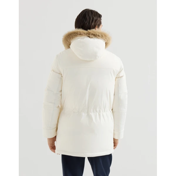 Brunello Cucinelli Stretch bonded nylon parka in Off-White, view 3 | Jackets | Coveti