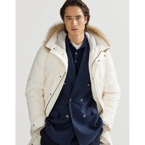 Brunello Cucinelli Stretch bonded nylon parka in Off-White, view 5 | Jackets | Coveti