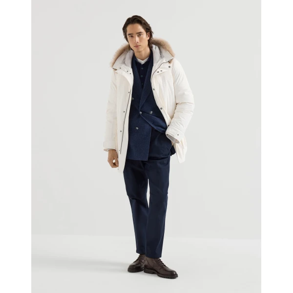 Brunello Cucinelli Stretch bonded nylon parka in Off-White, view 6 | Jackets | Coveti