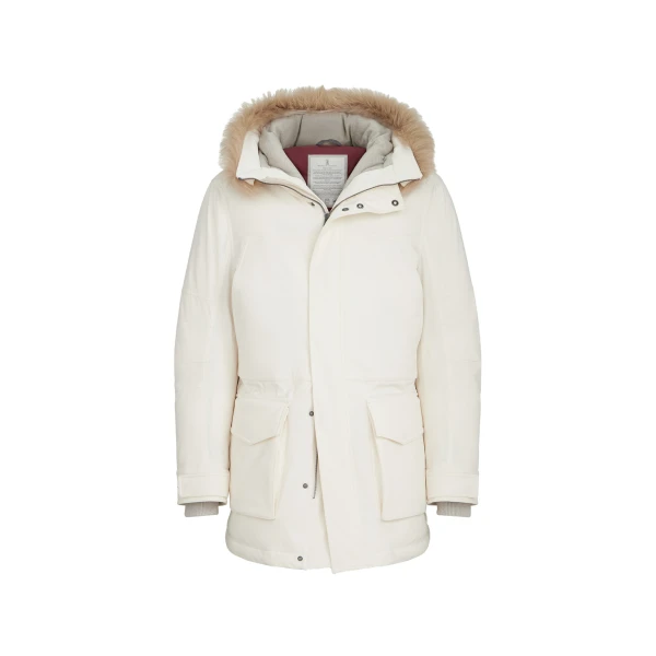 Stretch bonded nylon parka in Off-White