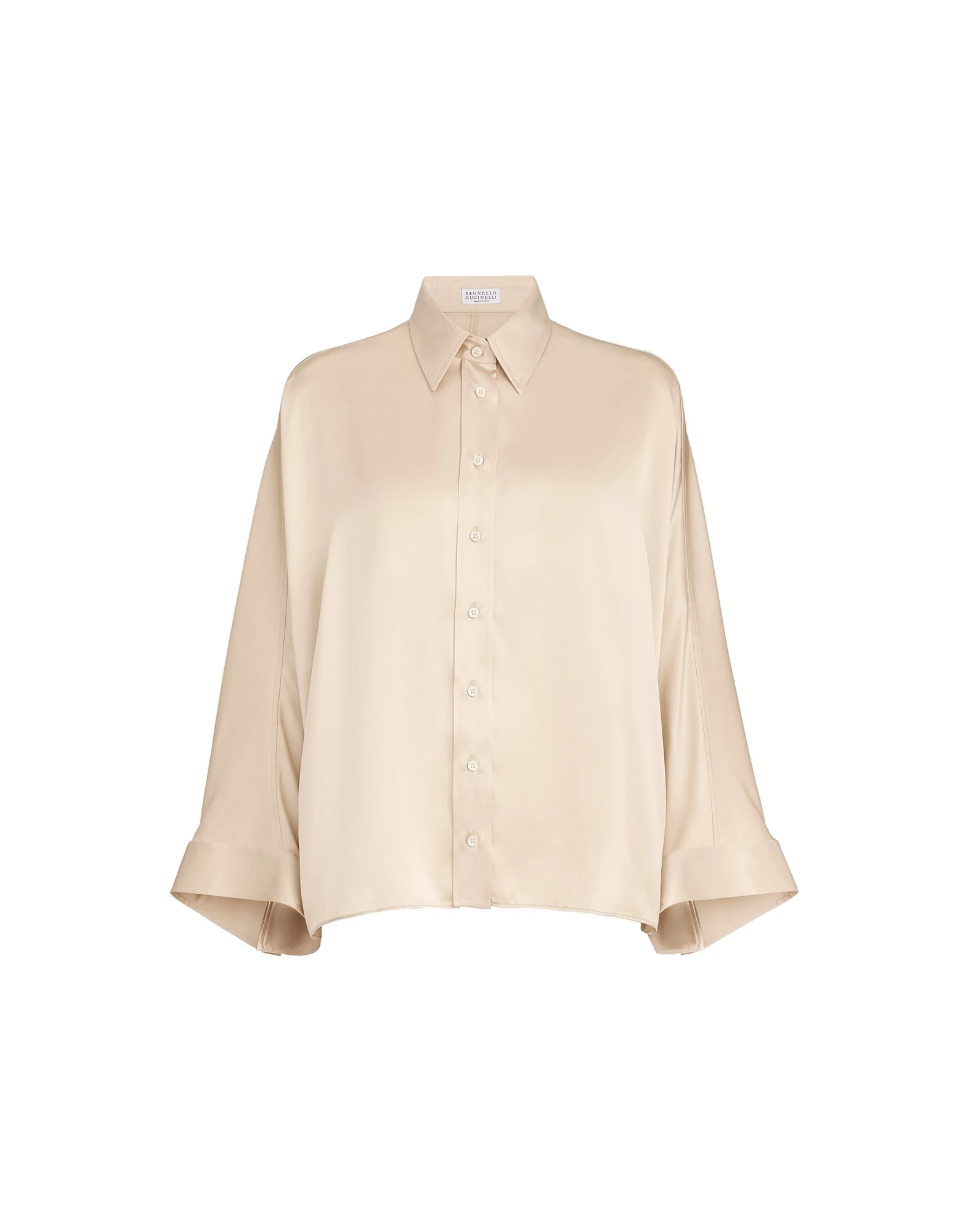 Brunello Cucinelli Stretch silk satin shirt in Sand Brunello Cucinelli