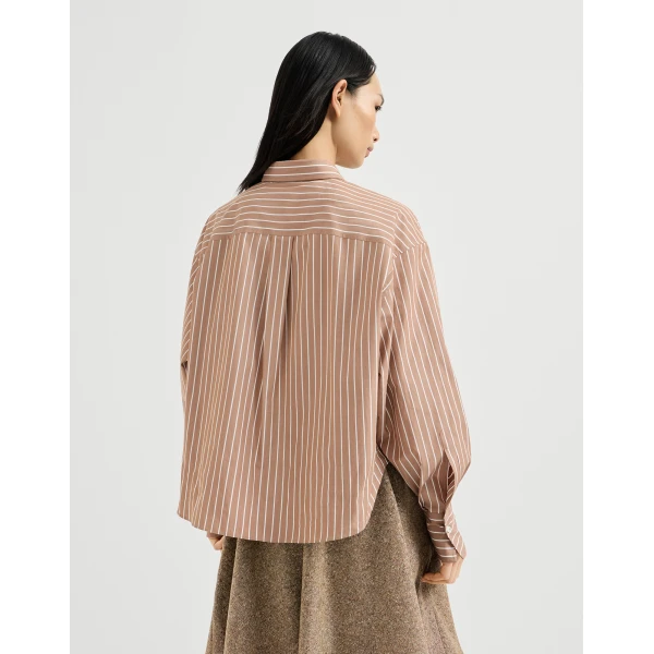 Brunello Cucinelli Striped poplin shirt in Dattero