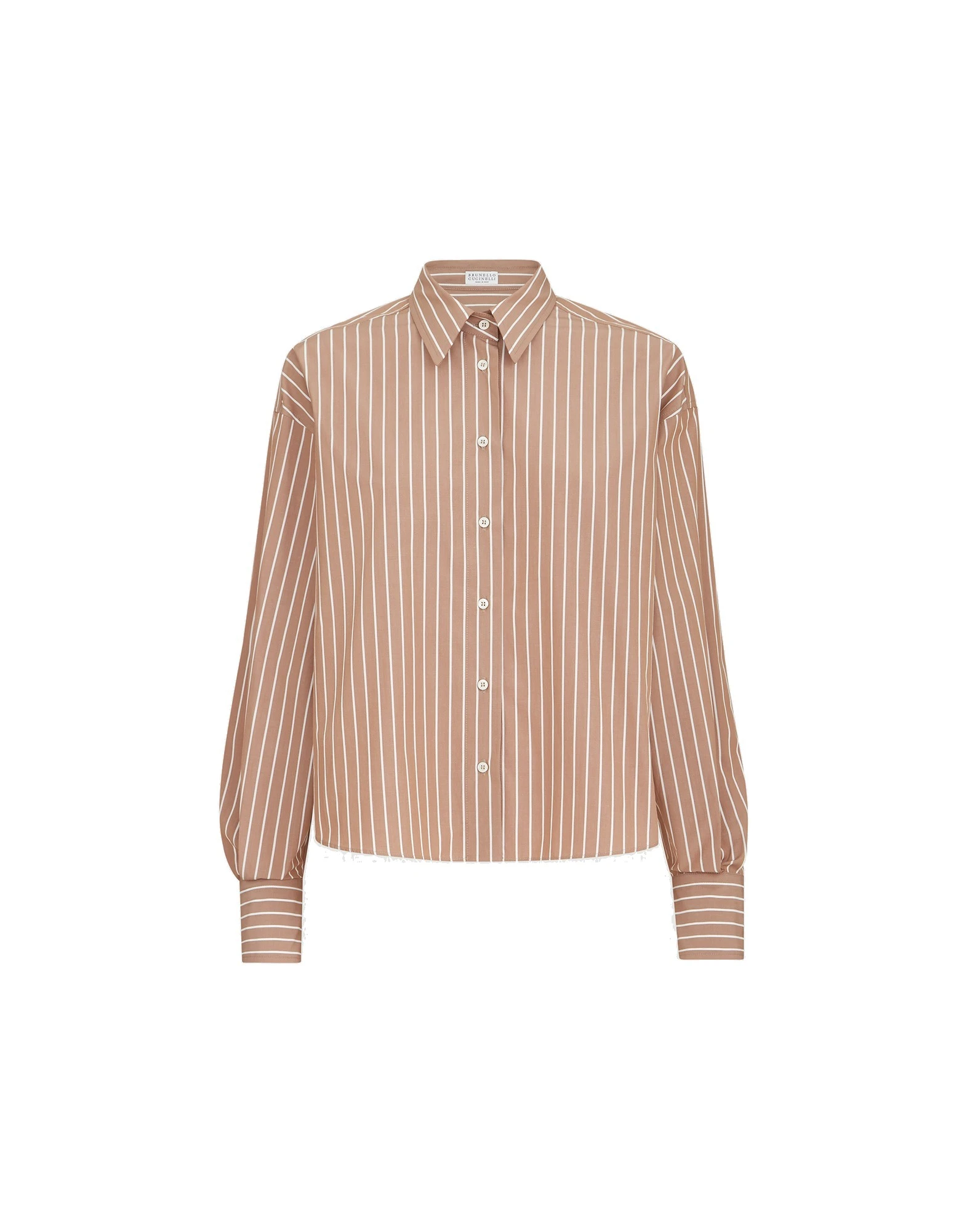 Brunello Cucinelli Striped poplin shirt in Dattero | Buy Tops at Coveti Brunello Cucinelli Striped poplin shirt in Dattero