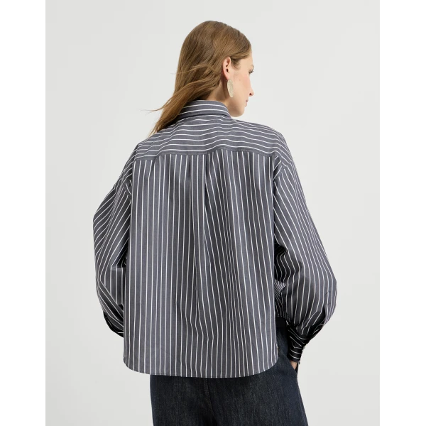 Brunello Cucinelli Striped poplin shirt in Denim