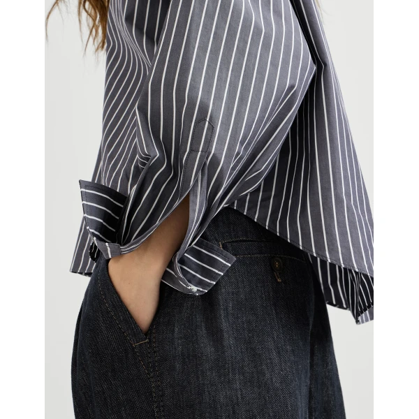 Brunello Cucinelli Striped poplin shirt in Denim