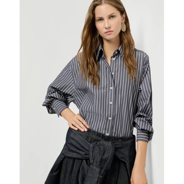 Brunello Cucinelli Striped poplin shirt in Denim