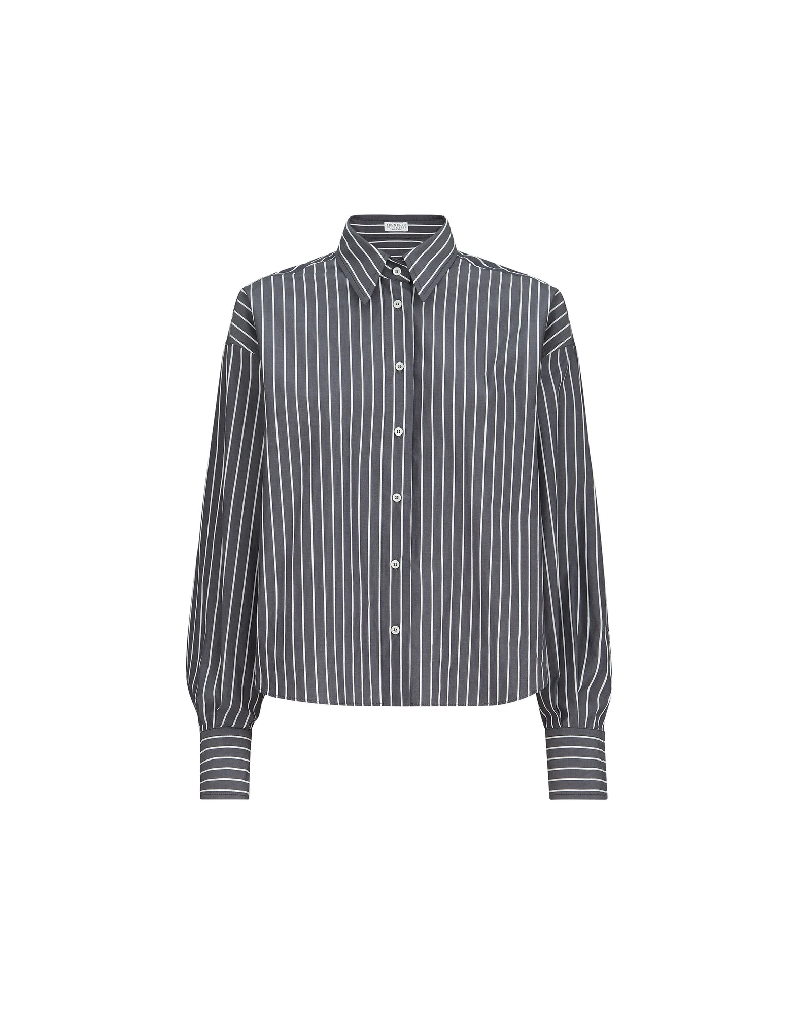Brunello Cucinelli Striped poplin shirt in Denim | Buy Tops at Coveti Brunello Cucinelli Striped poplin shirt in Denim