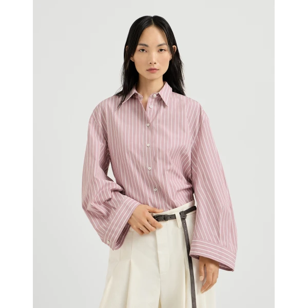 Brunello Cucinelli Striped poplin shirt in Pink