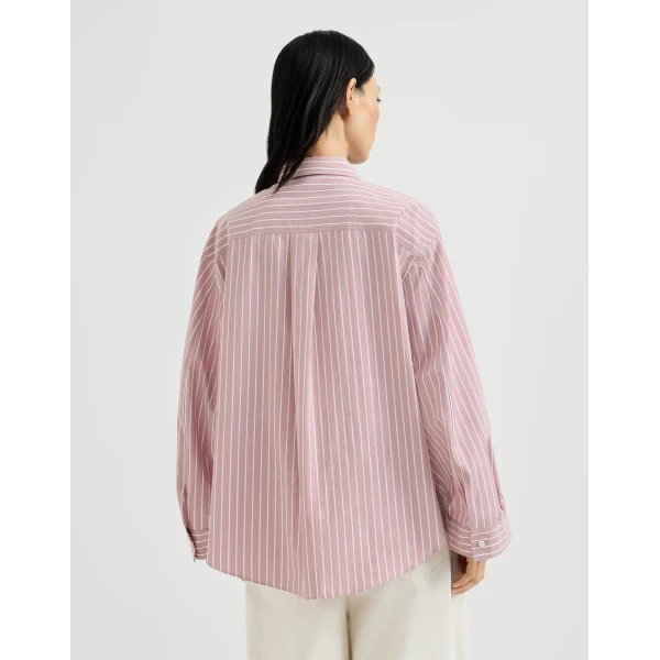 Brunello Cucinelli Striped poplin shirt in Pink