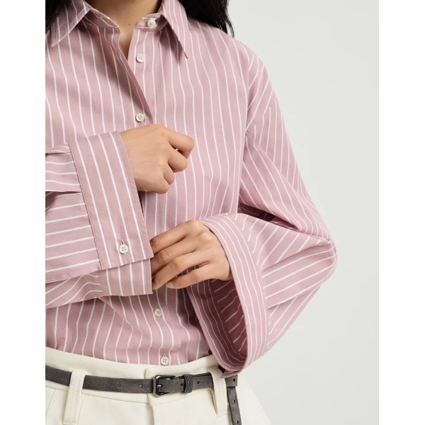 Brunello Cucinelli Striped poplin shirt in Pink
