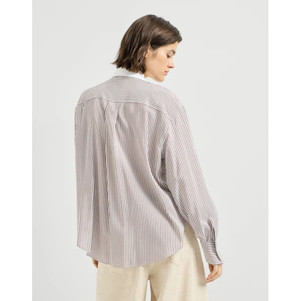 Brunello Cucinelli Striped poplin shirt in White