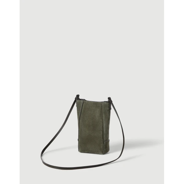 Brunello Cucinelli Suede BC Duo phone holder in Green, view 2 | Phone Cases | Coveti