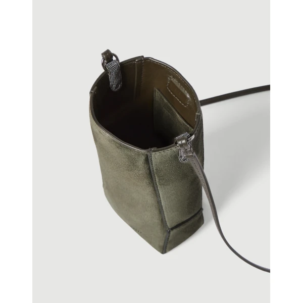 Brunello Cucinelli Suede BC Duo phone holder in Green, view 5 | Phone Cases | Coveti