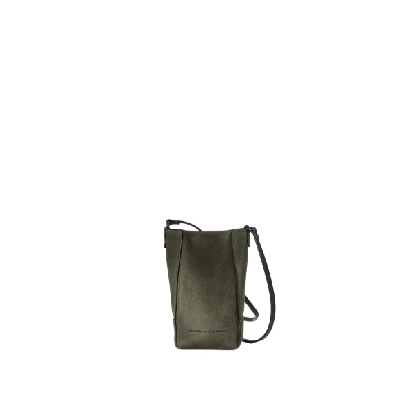 Brunello Cucinelli Suede BC Duo phone holder in Green | Phone Cases | Coveti