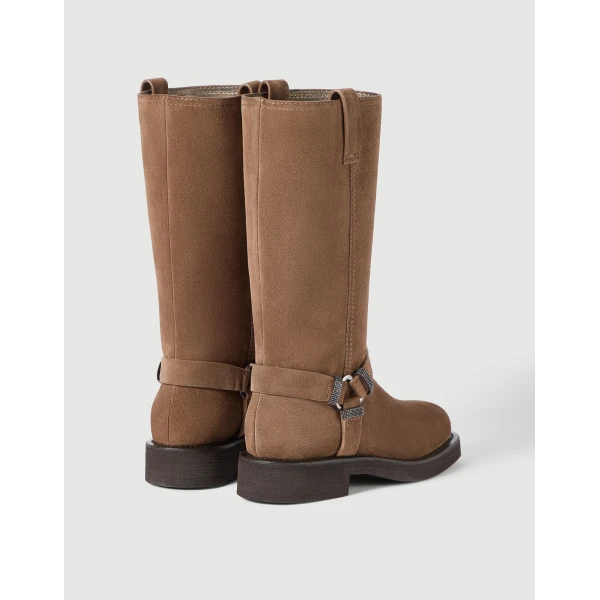 Suede Biker Boots with monili in Caramel - Image 3