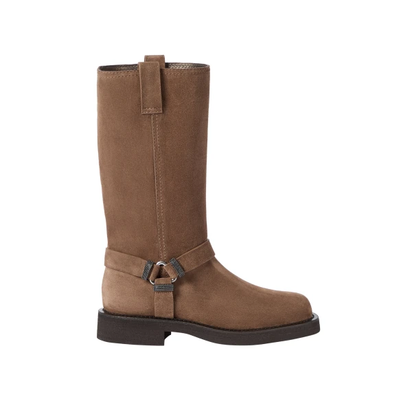 Suede Biker Boots with monili in Caramel