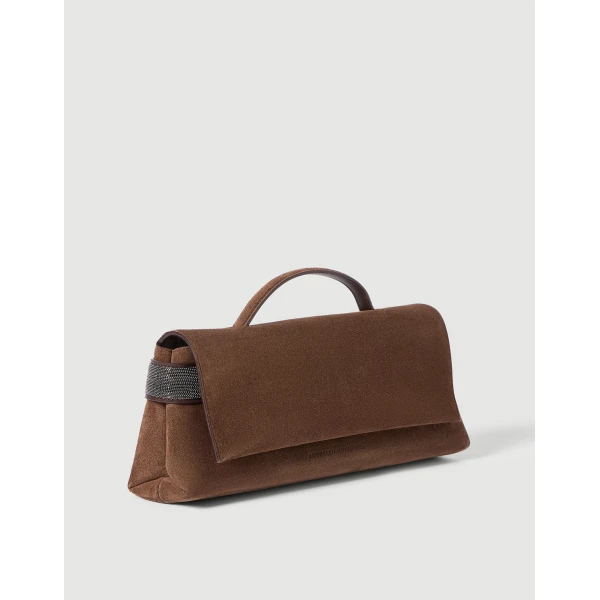 Suede Essence clutch bag in Caramel - Image 3