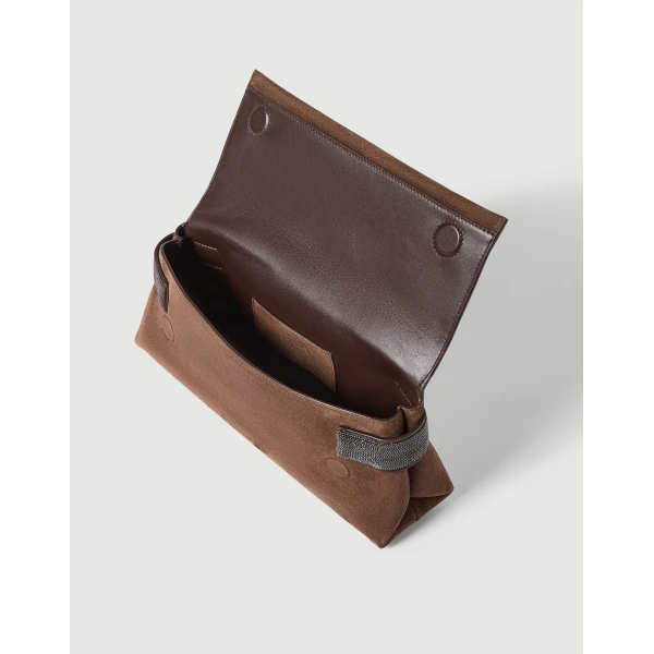 Suede Essence clutch bag in Caramel - Image 5