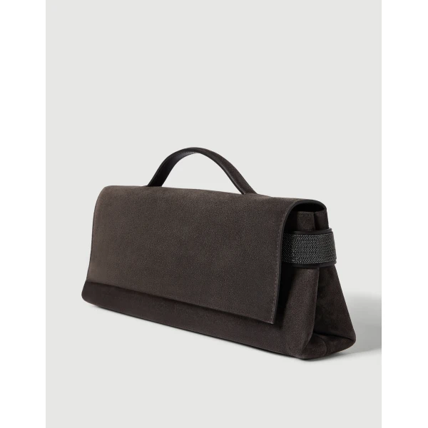 Suede Essence clutch bag in Pepper - Image 3