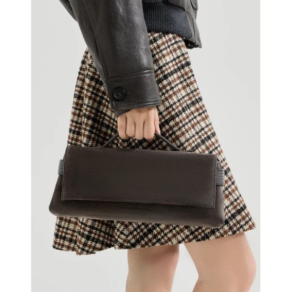 Suede Essence clutch bag in Pepper - Image 4
