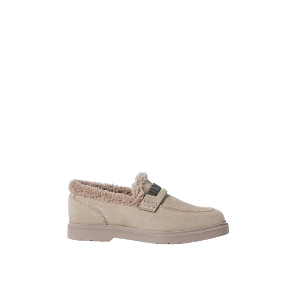 Suede Penny loafer in Light Grey