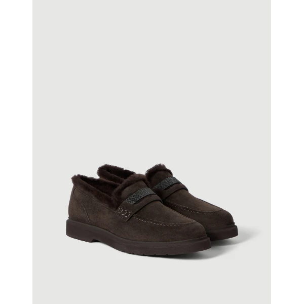 Suede Penny loafer in Pepper - Image 2