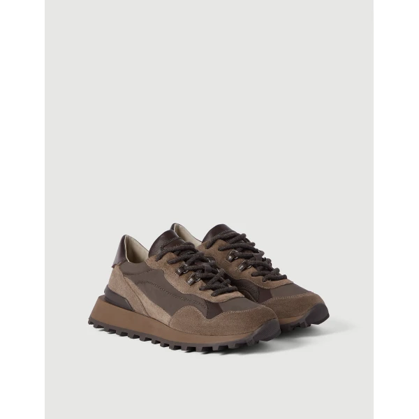 Suede Runners with Shiny Details in Bark - Image 2