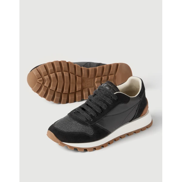 Suede and fabric runners in Black - Image 4