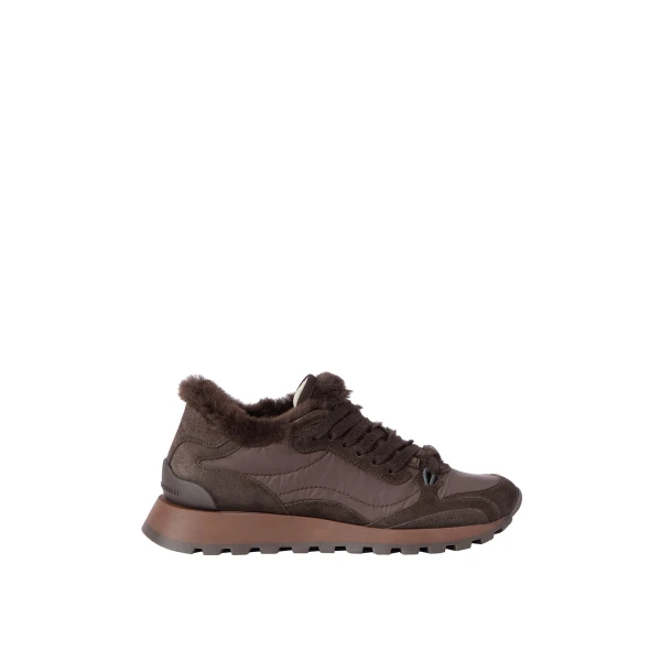 Suede and fabric sneakers with monili in Pepper