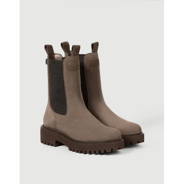 Suede and knit boots in Bark - Image 2