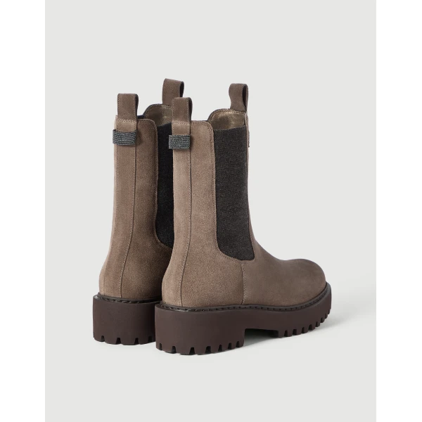 Suede and knit boots in Bark - Image 3