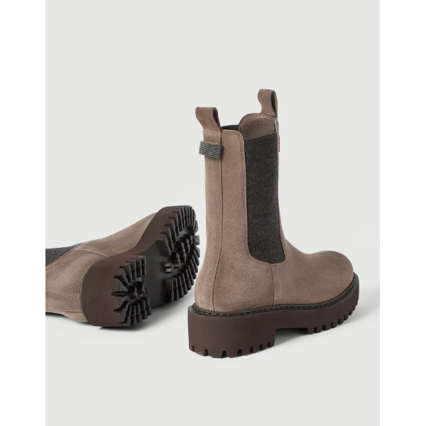 Suede and knit boots in Bark - Image 4