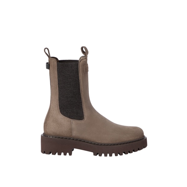 Brunello Cucinelli Suede and knit boots in Bark