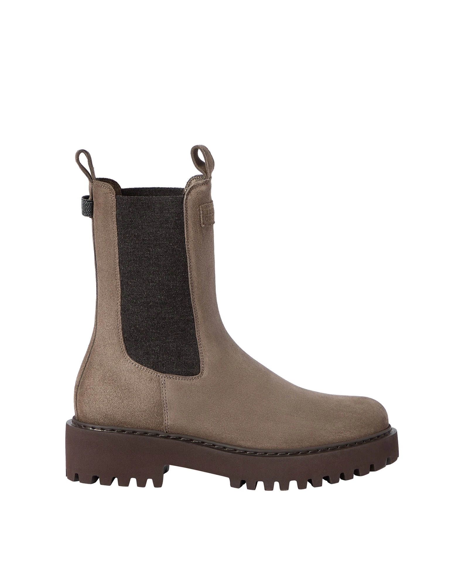 Brunello Cucinelli Suede and knit boots in Bark | Buy Boots at Coveti Brunello Cucinelli Suede and knit boots in Bark