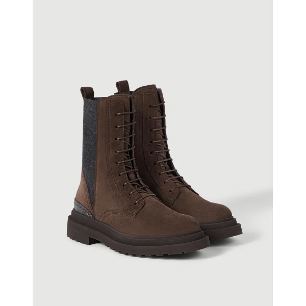 Suede and knit boots in Espresso - Image 2