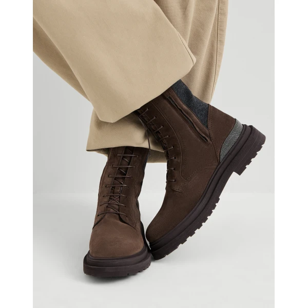 Suede and knit boots in Espresso - Image 5
