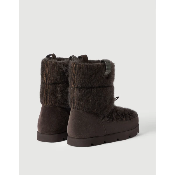 Brunello Cucinelli Suede and knit boots in Pepper, view 2 | Boots | Coveti
