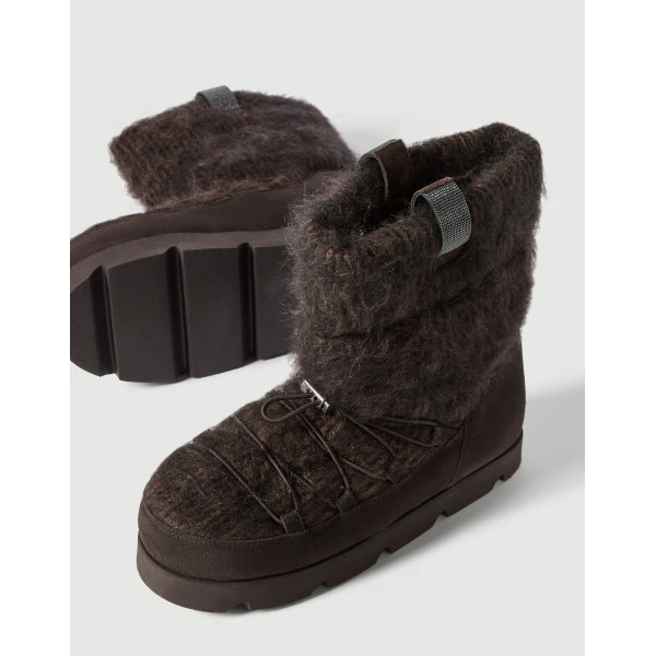 Brunello Cucinelli Suede and knit boots in Pepper, view 3 | Boots | Coveti