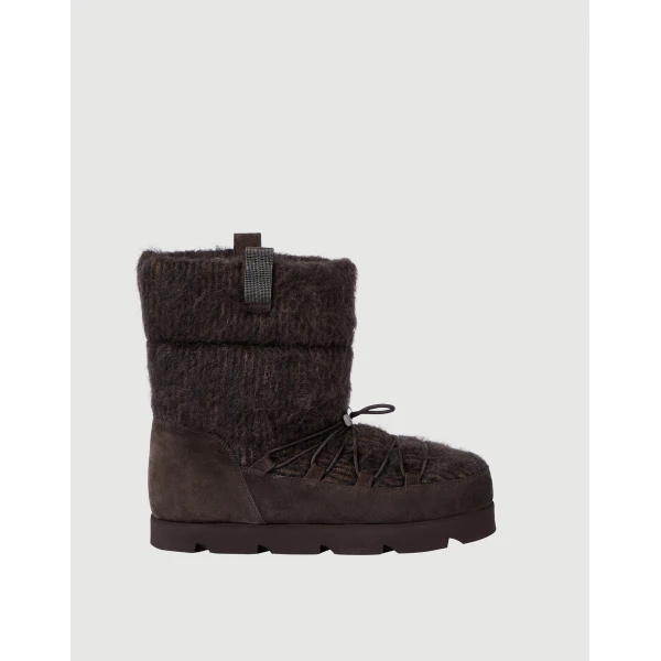 Brunello Cucinelli Suede and knit boots in Pepper, view 6 | Boots | Coveti