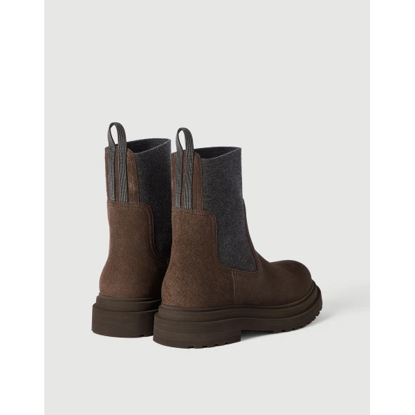 Suede and knit boots in Pine Cone Brown - Image 3