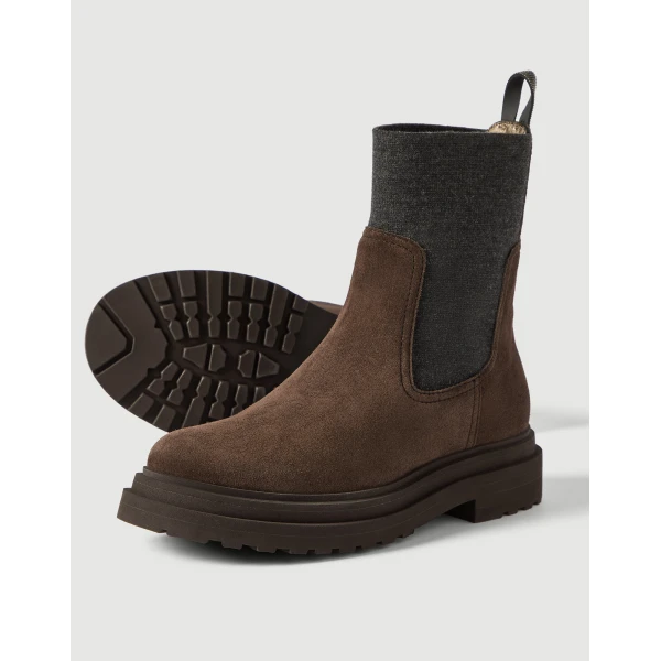 Suede and knit boots in Pine Cone Brown - Image 4