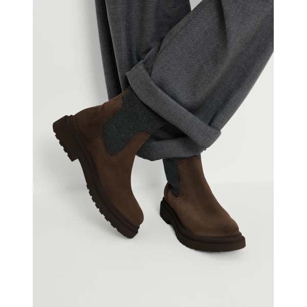 Suede and knit boots in Pine Cone Brown - Image 5
