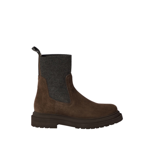 Brunello Cucinelli Suede and knit boots in Pine Cone Brown