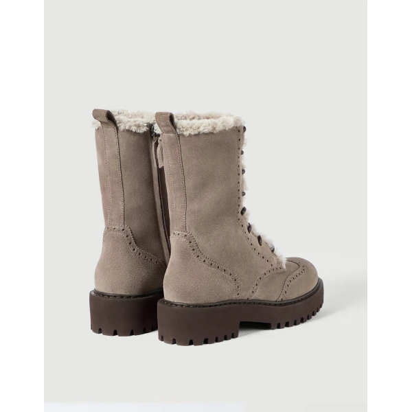 Brunello Cucinelli Suede and shearling boots in Light Brown, view 2 | Boots | Coveti