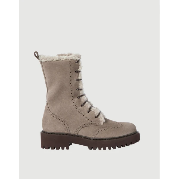 Brunello Cucinelli Suede and shearling boots in Light Brown, view 6 | Boots | Coveti
