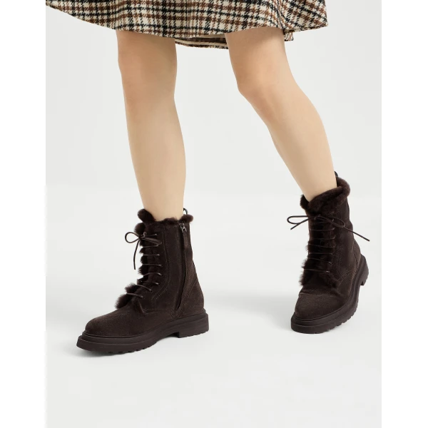 Suede and shearling boots in Pepper - Image 5