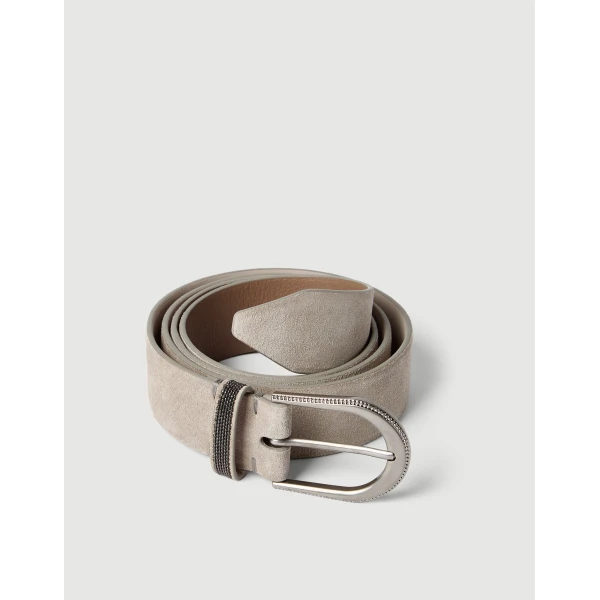 Brunello Cucinelli Suede belt in Light Grey, view 2 | Belts | Coveti